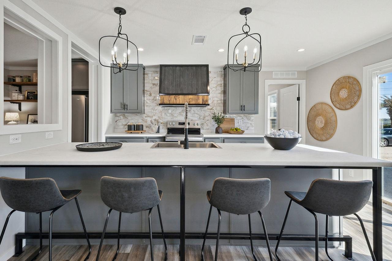 Modern manufactured home interior with premium kitchen finishes